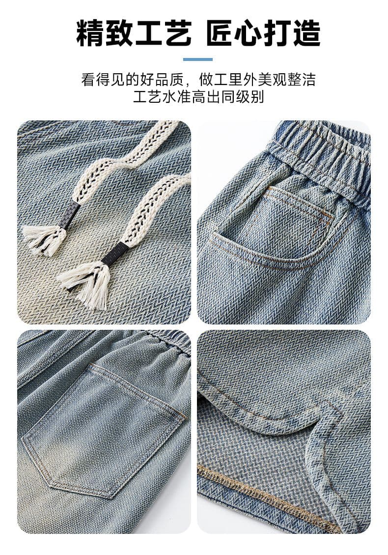 실사 여름 새로운 별이 빛나는 하늘 곡물 데님 오부 바지 트렌드 다용도 아메리칸 높음 거리 루즈핏 스트레이트 데님 반바지 상세 이미지 4