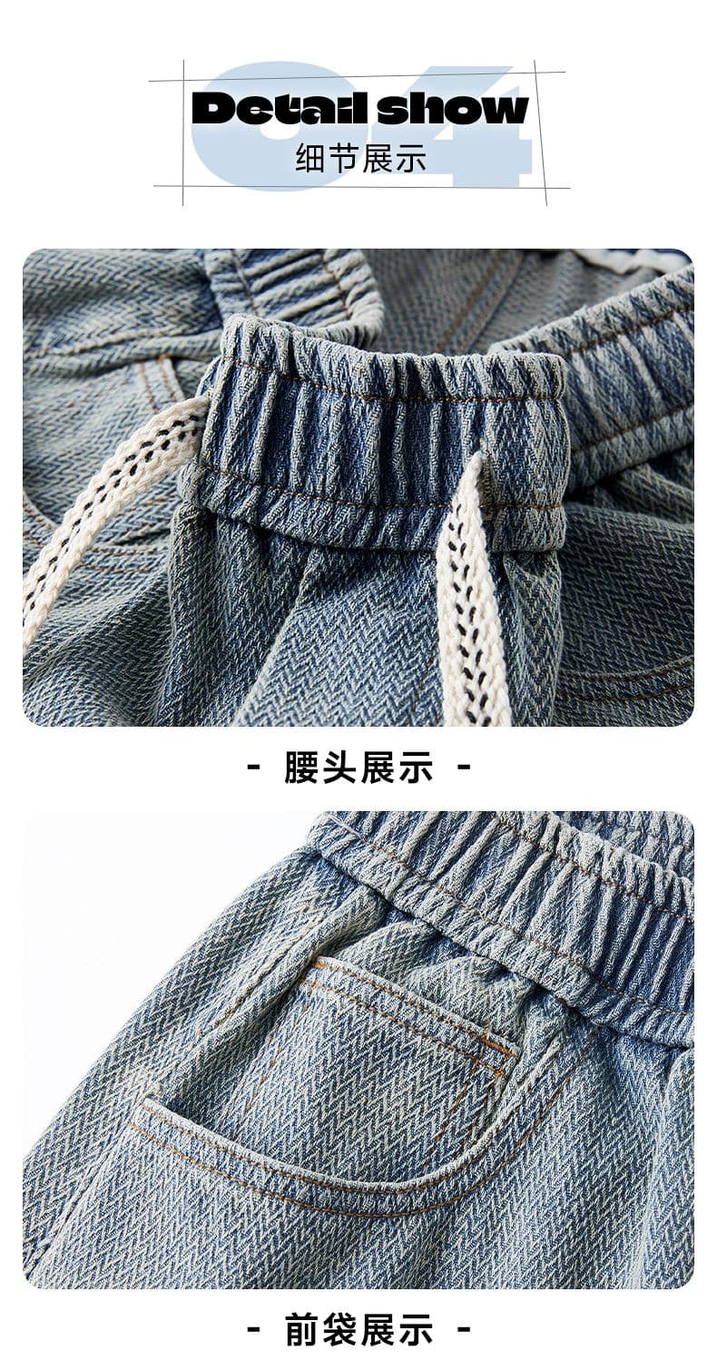 실사 여름 새로운 별이 빛나는 하늘 곡물 데님 오부 바지 트렌드 다용도 아메리칸 높음 거리 루즈핏 스트레이트 데님 반바지 상세 이미지 20