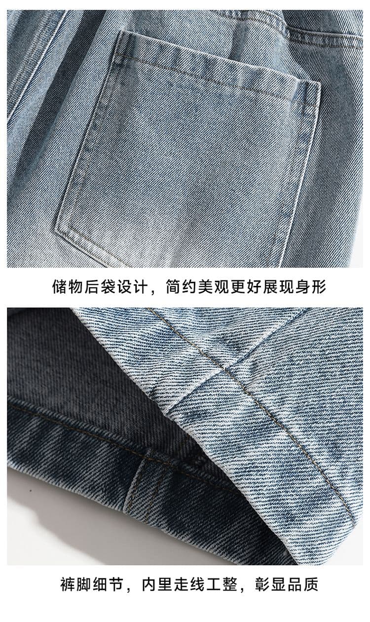 실사 아메리칸 레트로 찢어진 부분 워싱 데님 반바지 남자 여름 조수 브랜드 루즈핏 스트레이트 넓은 다리 7 점 청바지 상세 이미지 19