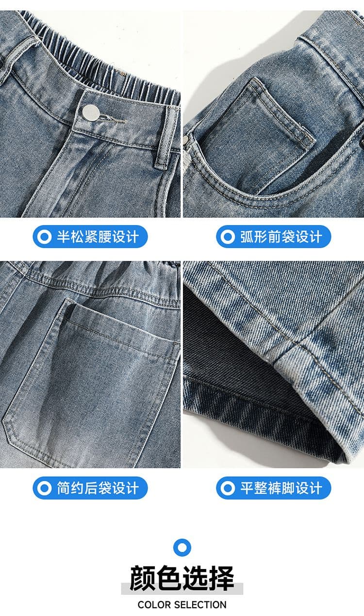 실사 아메리칸 레트로 디자인 센스 워싱 데님 반바지 남자 여름 높음 거리 조수 브랜드 루즈핏 스트레이트 넓은 다리 7부 바지 상세 이미지 5