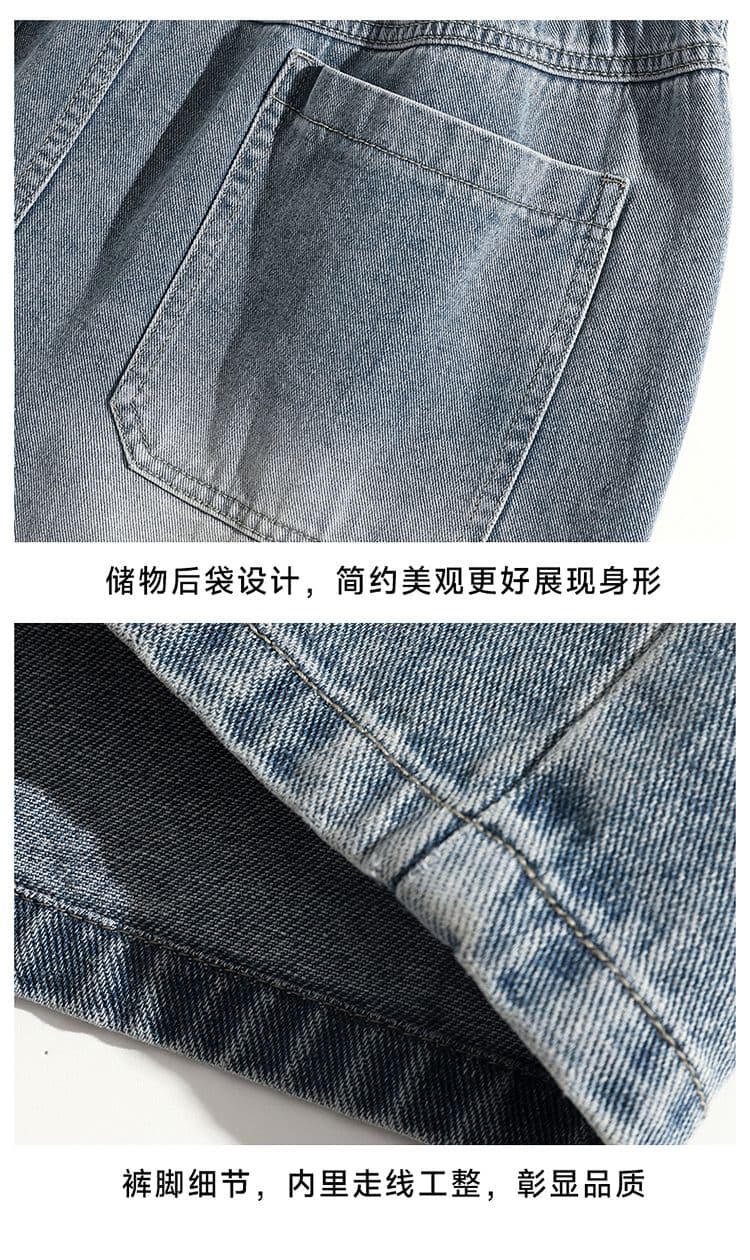 실사 아메리칸 레트로 디자인 센스 워싱 데님 반바지 남자 여름 높음 거리 조수 브랜드 루즈핏 스트레이트 넓은 다리 7부 바지 상세 이미지 19