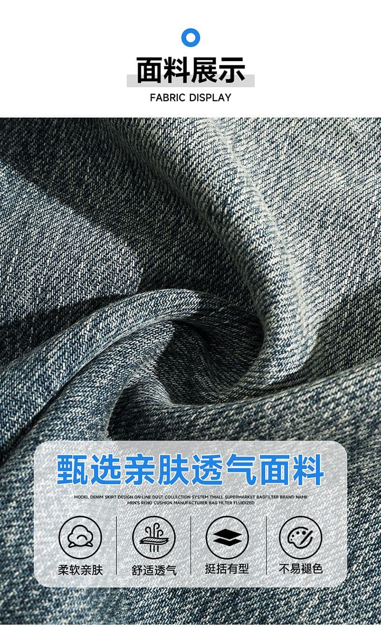 실사 아메리칸 레트로 찢어진 부분 워싱 데님 반바지 남자 여름 조수 브랜드 루즈핏 스트레이트 넓은 다리 오부 바지 상세 이미지 3