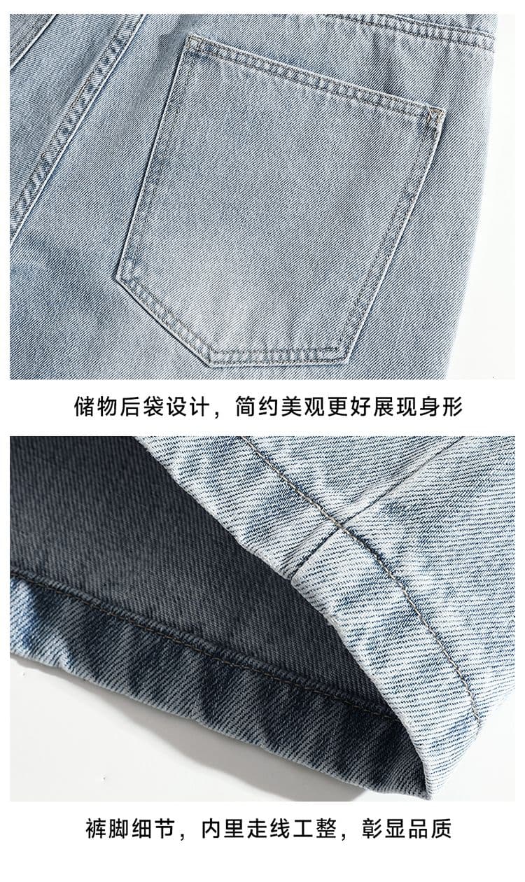 실사 아메리칸 레트로 워싱 데님 7부 바지 남자 높음 거리 조수 브랜드 루즈핏 스트레이트 넓은 다리 데님 7부 바지 상세 이미지 19