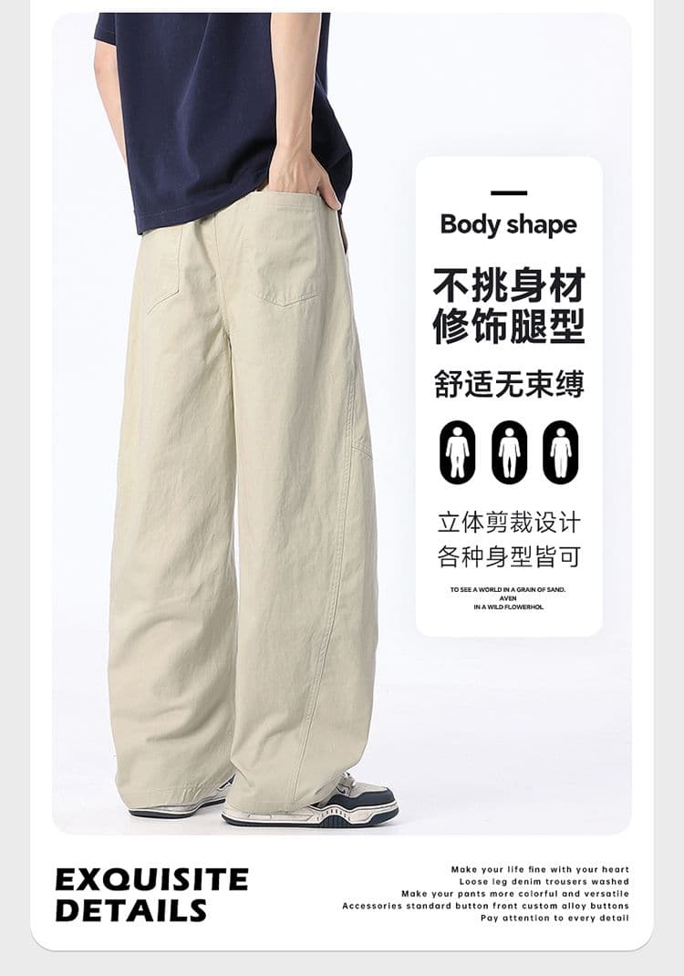 실사 아메리칸 주름 면 100% 워시 유압 바지 남자 여름 조수 브랜드 모통이 칼 바지 레트로 다용도 루즈핏 캐주얼 바지 상세 이미지 3
