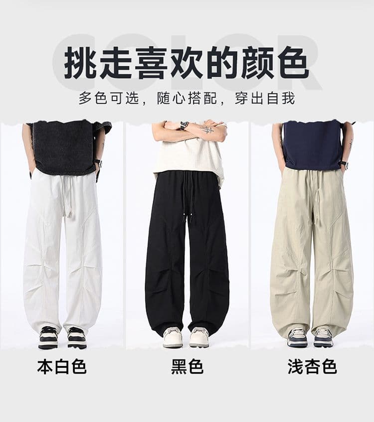 실사 아메리칸 주름 면 100% 워시 유압 바지 남자 여름 조수 브랜드 모통이 칼 바지 레트로 다용도 루즈핏 캐주얼 바지 상세 이미지 5