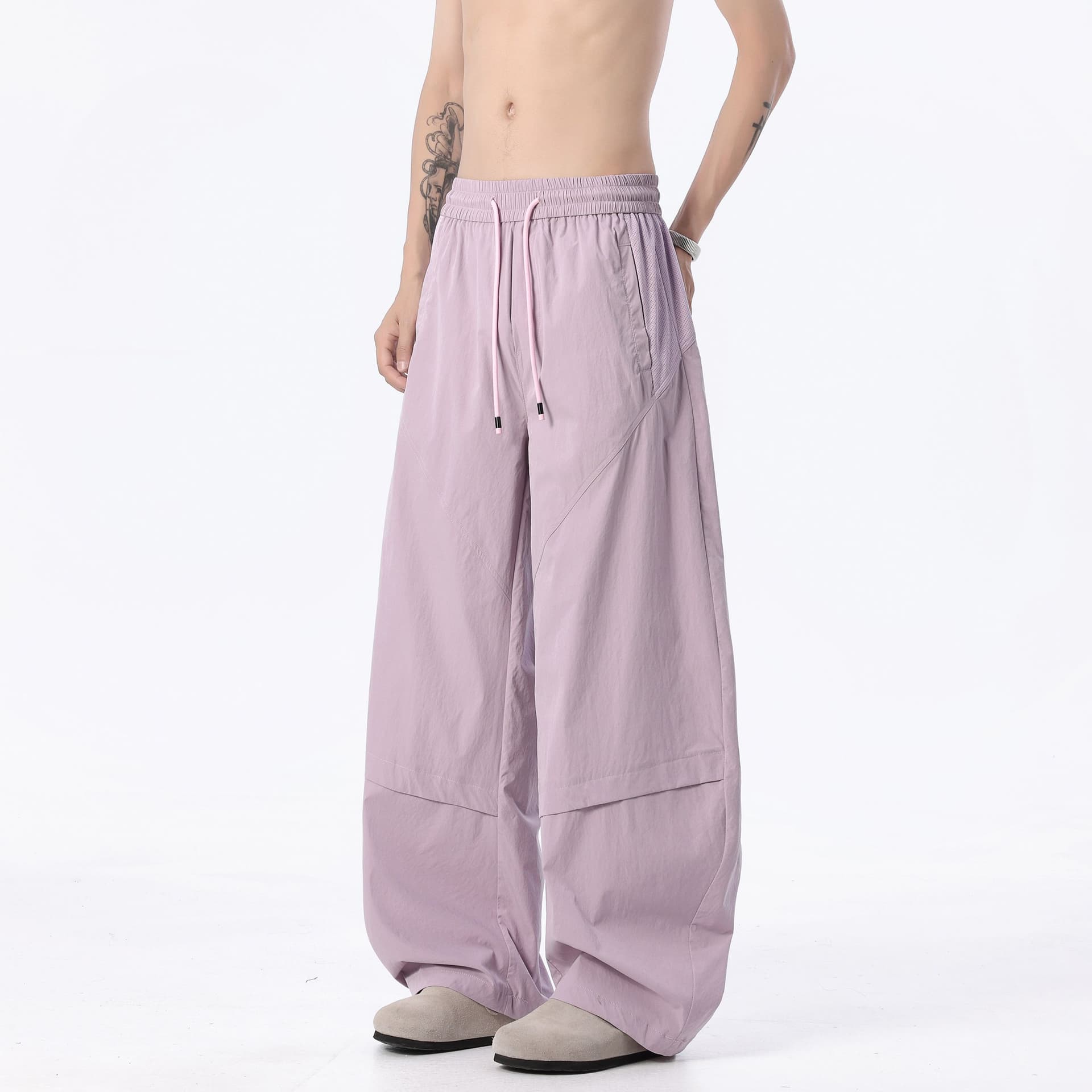 실사 아메리칸 cleanfit 루즈핏 넓은 다리 모통이 칼 바지 남자 여름 고급 센스 다용도 캐주얼 바지 트렌디