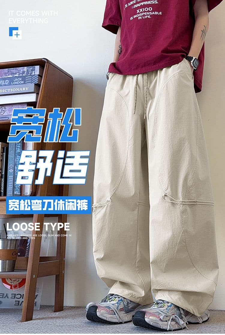 실사 아메리칸 높음 거리 캐주얼 바지 남자 여름 넓은 다리 모통이 칼 다용도 캐주얼 바지 cleanfit 도루 센스 긴 바지 상세 이미지 1