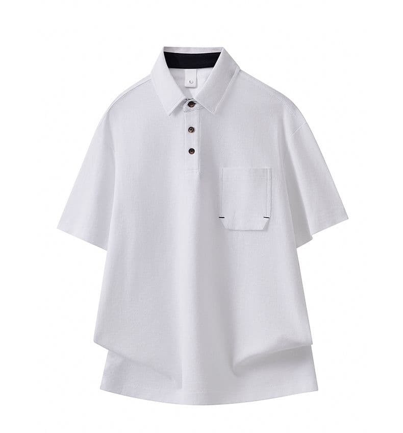 실사 여름 새로운 반팔 POLO 셔츠 남자 루즈핏 다용도 면 100% 편안함 통기성 폴로 칼라 티셔츠 남자 상세 이미지 16