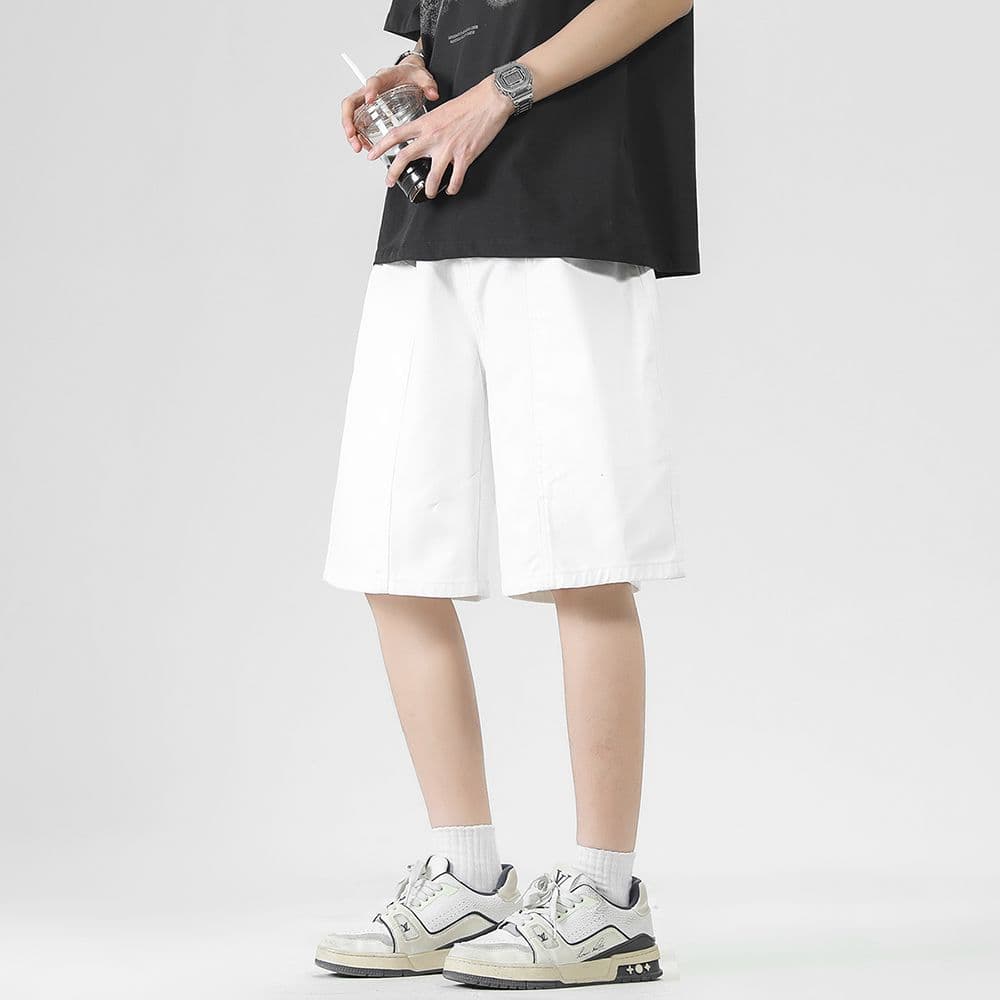 실사 여름 새로운 화이트 데님 바지 남자 튀김 소금 워싱 높음 거리 트렌드 다용도 5 점 캐주얼 반바지 이미지 4