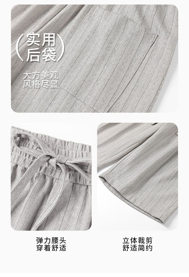 실사 여름 새로운 오래된 돈 바람 혼방 더블 색상 질감 센스 스트라이프 루즈핏 모통이 칼 7 점 슬랙스 캐주얼 바지 남자 상세 이미지 6