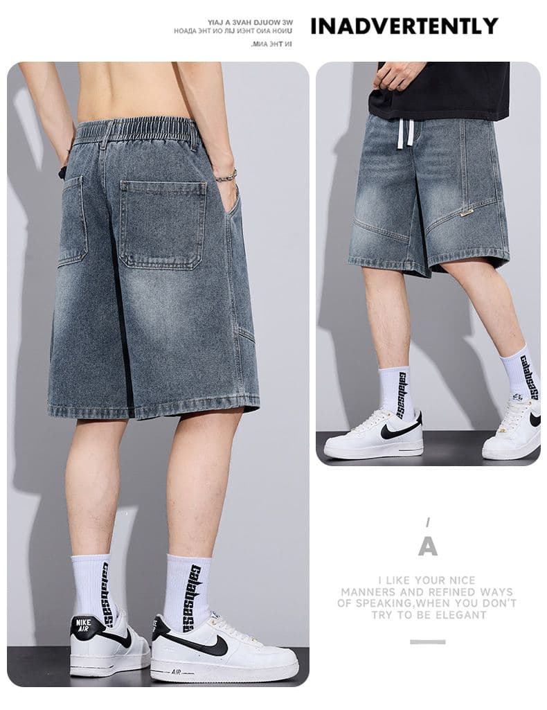 실사 여름 새로운 허리밴드 디자인 데님 반바지 남자 루즈핏 다용도 미니멀리즘 오부 바지 상세 이미지 19