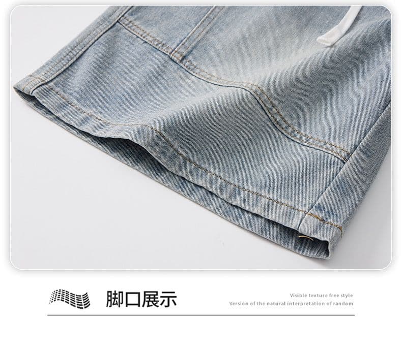 실사 여름 새로운 허리밴드 디자인 데님 반바지 남자 루즈핏 다용도 미니멀리즘 오부 바지 상세 이미지 29
