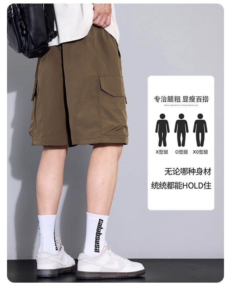 실사 여름 새로운 얼음 실크 얇은 스타일 캐주얼 반바지 남자 루즈핏 다용도 출퇴근 허리밴드 5 점 운동 바지 상세 이미지 4