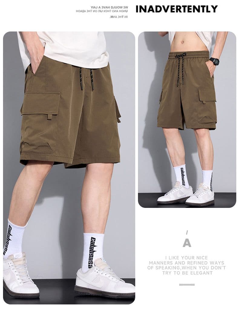 실사 여름 새로운 얼음 실크 얇은 스타일 캐주얼 반바지 남자 루즈핏 다용도 출퇴근 허리밴드 5 점 운동 바지 상세 이미지 17
