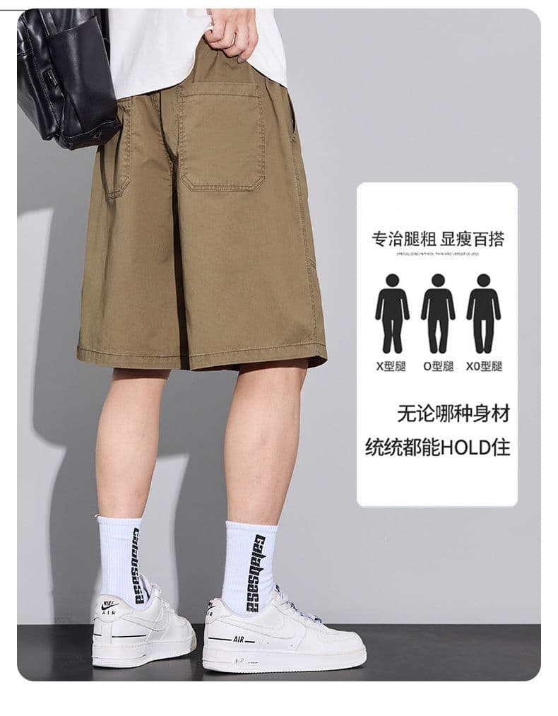 실사 여름 새로운 순면 레트로 캐주얼 반바지 남자 루즈핏 다용도 산계 출퇴근 편안함 통기성 오부 바지 상세 이미지 4