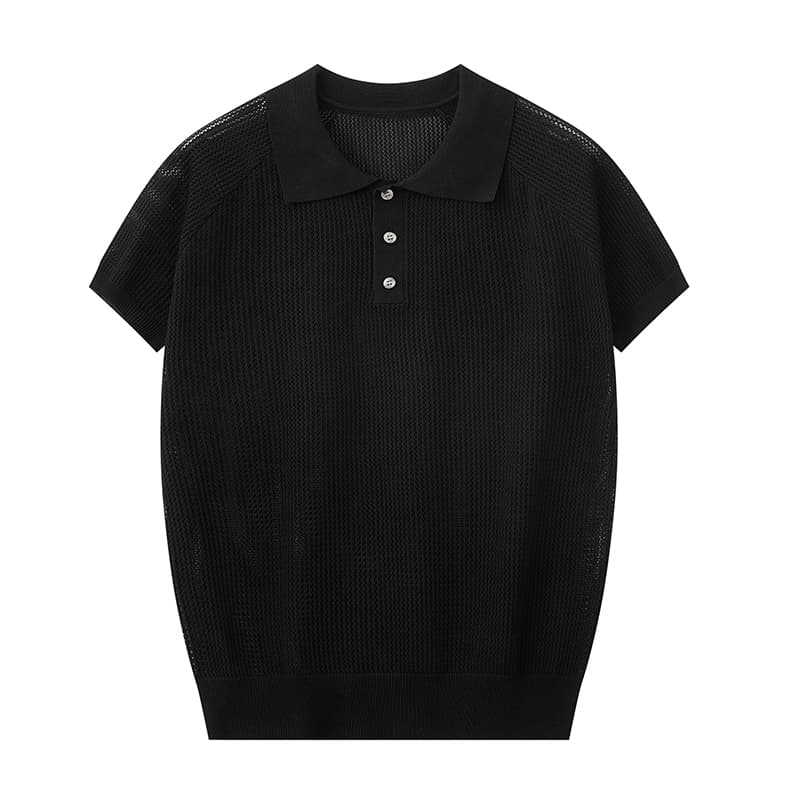 실사 오래된 돈 봉화 남편 그리드 니트 티셔츠 남자 여름 빛 요리 한 레트로 아메리칸 반팔 POLO 셔츠 남성 맨위 이미지 5