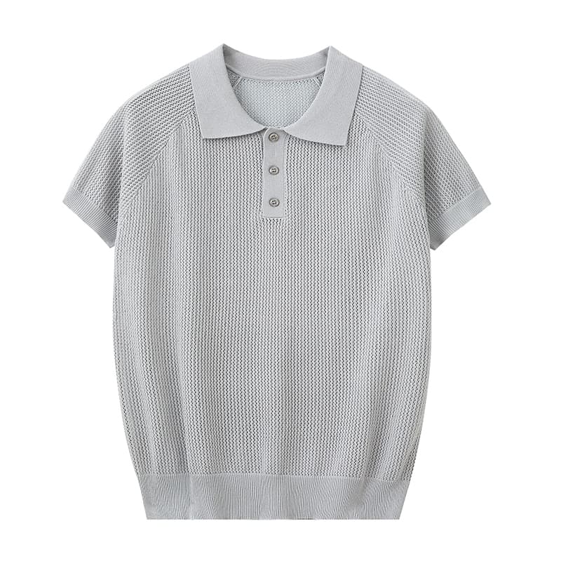 실사 오래된 돈 봉화 남편 그리드 니트 티셔츠 남자 여름 빛 요리 한 레트로 아메리칸 반팔 POLO 셔츠 남성 맨위 이미지 3