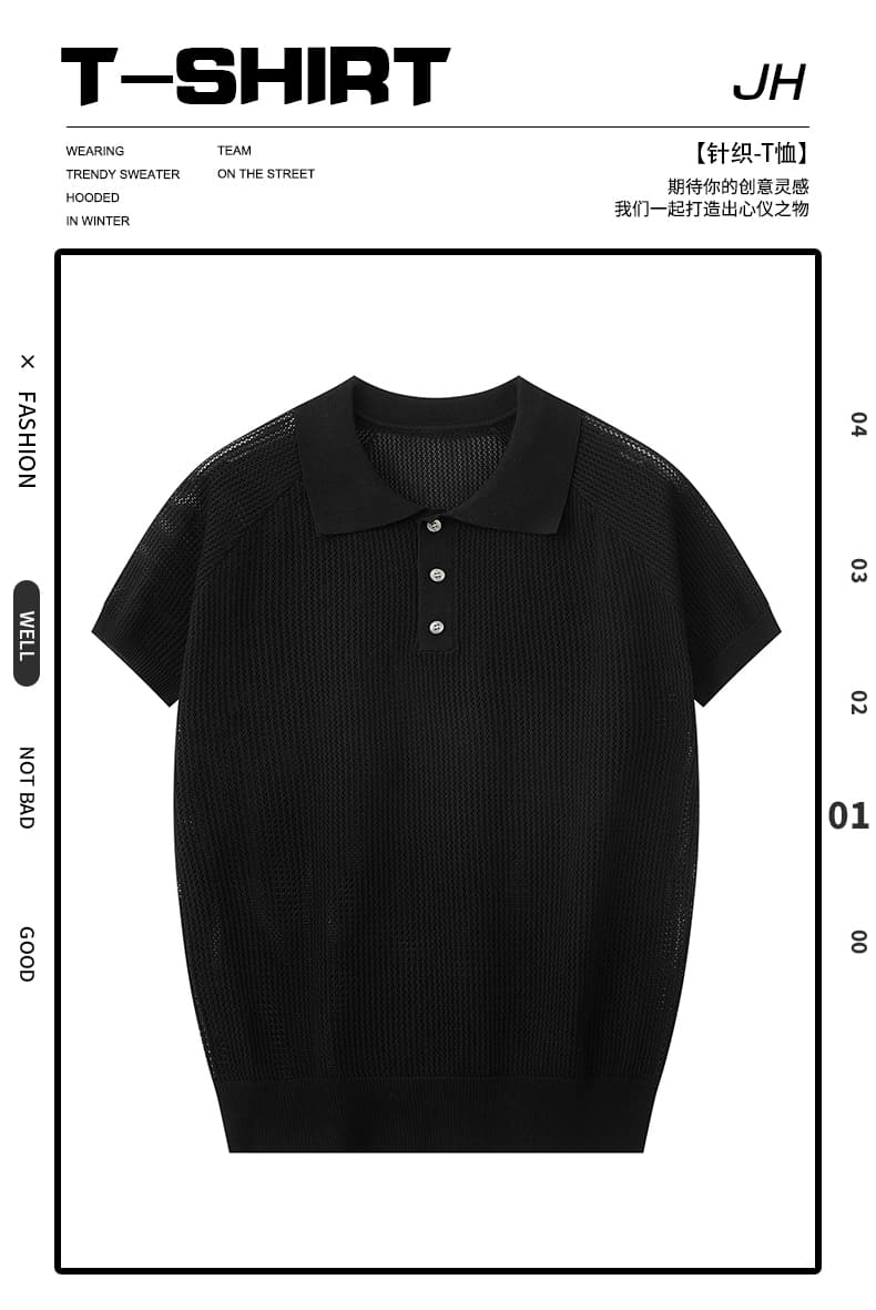 실사 오래된 돈 봉화 남편 그리드 니트 티셔츠 남자 여름 빛 요리 한 레트로 아메리칸 반팔 POLO 셔츠 남성 맨위 상세 이미지 1