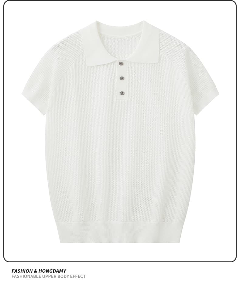 실사 오래된 돈 봉화 남편 그리드 니트 티셔츠 남자 여름 빛 요리 한 레트로 아메리칸 반팔 POLO 셔츠 남성 맨위 상세 이미지 11