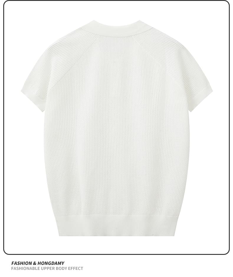 실사 오래된 돈 봉화 남편 그리드 니트 티셔츠 남자 여름 빛 요리 한 레트로 아메리칸 반팔 POLO 셔츠 남성 맨위 상세 이미지 12