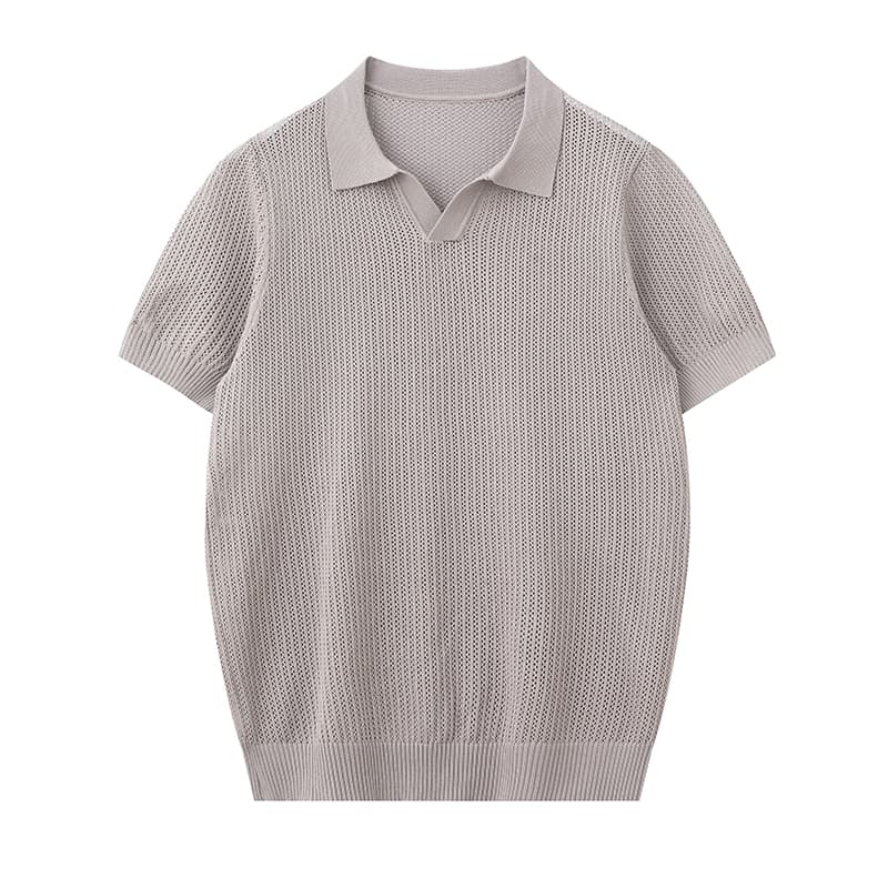 실사 오래된 돈 후아 남편 그리드 질감 POLO 셔츠 남자 여름 새로운 조수 브랜드 자카드 니트 통기성 V넥 반팔 티셔츠