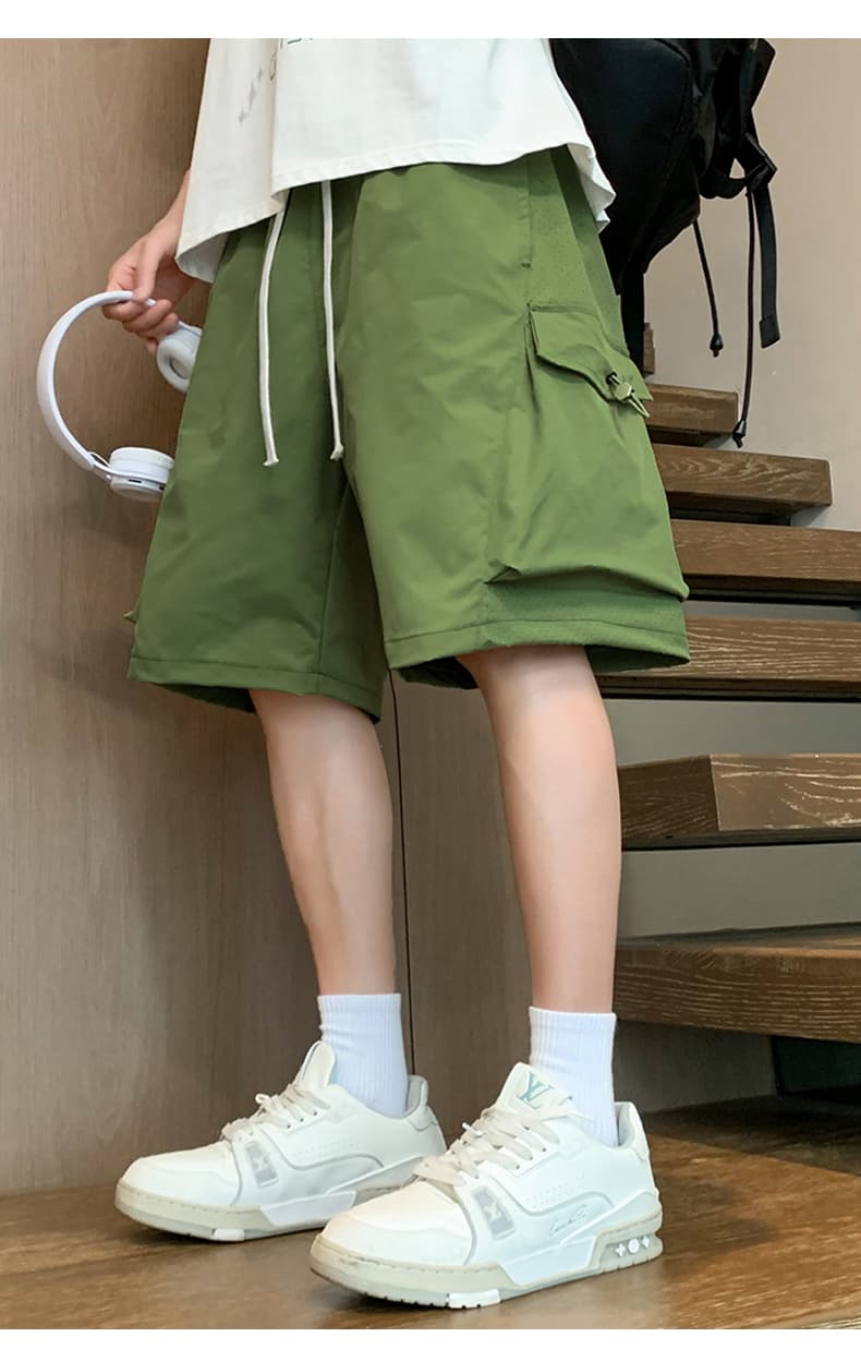 실사 여름 새로운 워크웨어 운동 얼음 실크 반바지 남자 조수 브랜드 아메리칸 루즈핏 빅 포켓 5 점 바지 상세 이미지 18