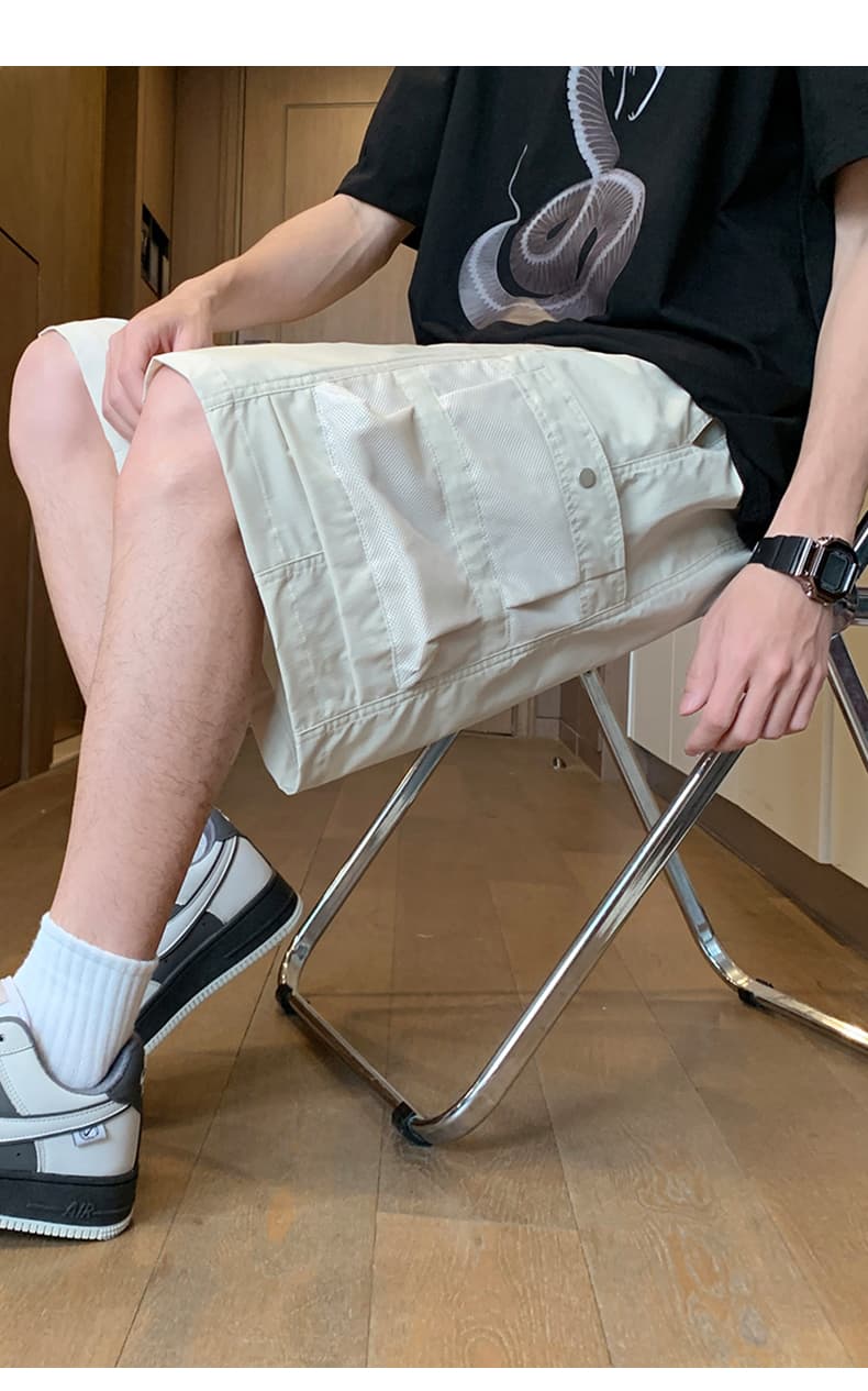 실사 여름 새로운 오부 바지 남자 얼음 실크 얇은 스타일 캐주얼 루즈핏 워크웨어 운동 조수 브랜드 반바지 아메리칸 높음 거리 상세 이미지 17