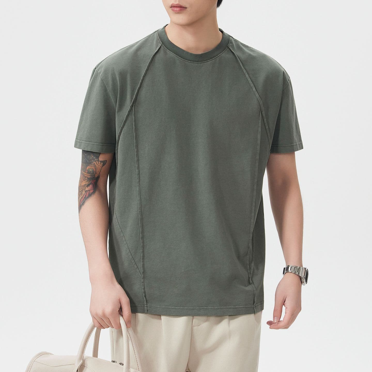실사 아메리칸 레트로 조수 브랜드 순면 무거운 워싱 반팔 티셔츠 남자 여름 루즈핏 라운드 넥 구조 설계 섹션 이미지 3