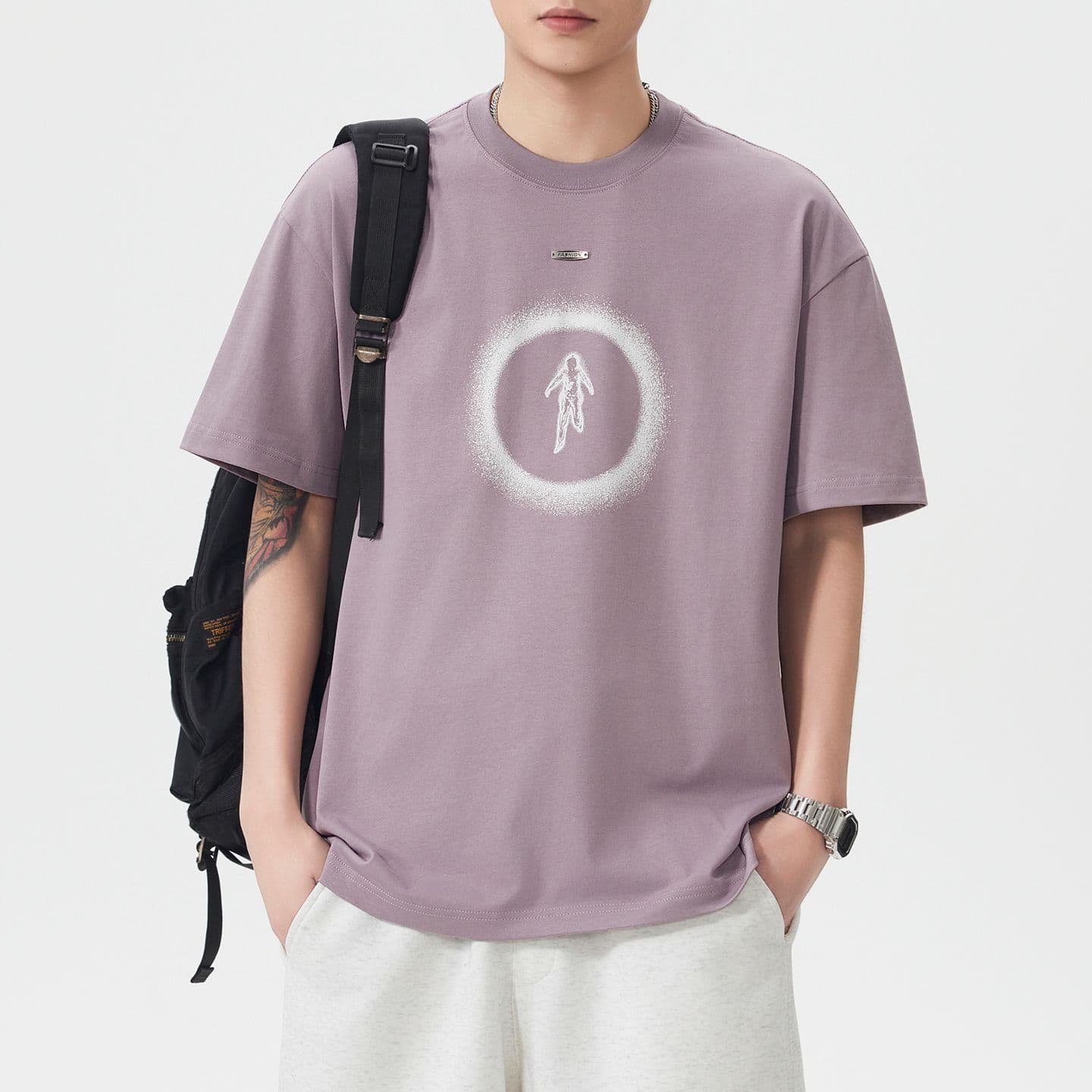 실사 여름 조수 브랜드 일본식 무거운 순면 반팔 티셔츠 남자 루즈핏 라운드 넥 캐주얼 반소매 미니멀리즘 맨위 이미지 4