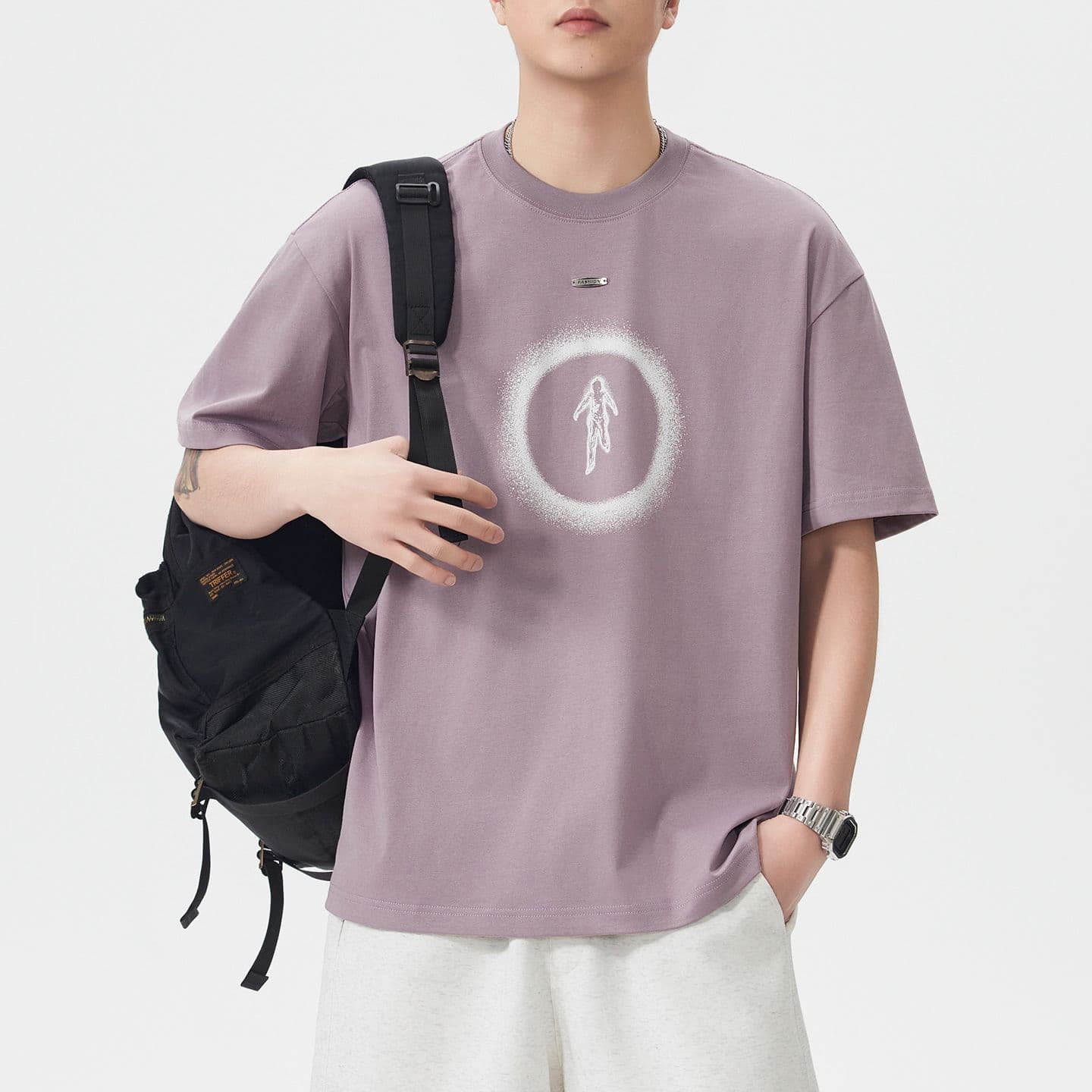 실사 여름 조수 브랜드 일본식 무거운 순면 반팔 티셔츠 남자 루즈핏 라운드 넥 캐주얼 반소매 미니멀리즘 맨위 이미지 3