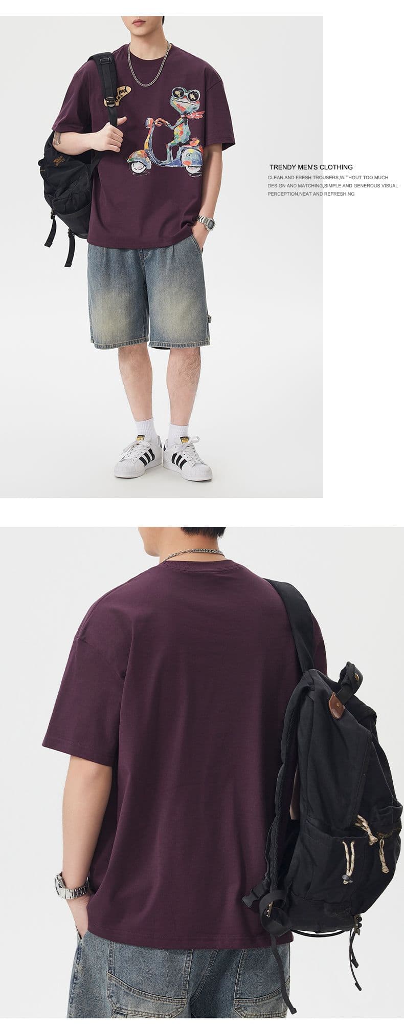 실사 여름 새로운 조수 브랜드 재미있는 프린트 무거운 면 100% 반팔 티셔츠 남자 루즈핏 다용도 풀오버 맨위 상세 이미지 7