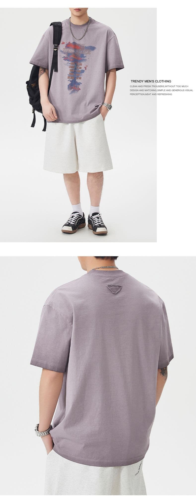 실사 여름 아메리칸 조수 브랜드 프린트 마 오래된 무거운 워싱 레트로 반팔 티셔츠 남자 루즈핏 다용도 라운드 넥 상세 이미지 7