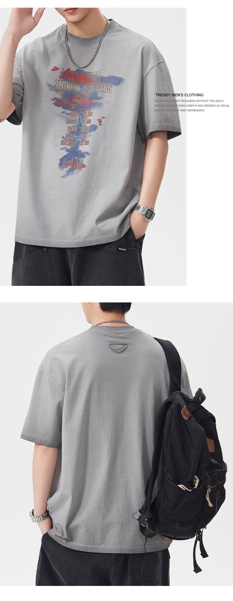 실사 여름 아메리칸 조수 브랜드 프린트 마 오래된 무거운 워싱 레트로 반팔 티셔츠 남자 루즈핏 다용도 라운드 넥 상세 이미지 9
