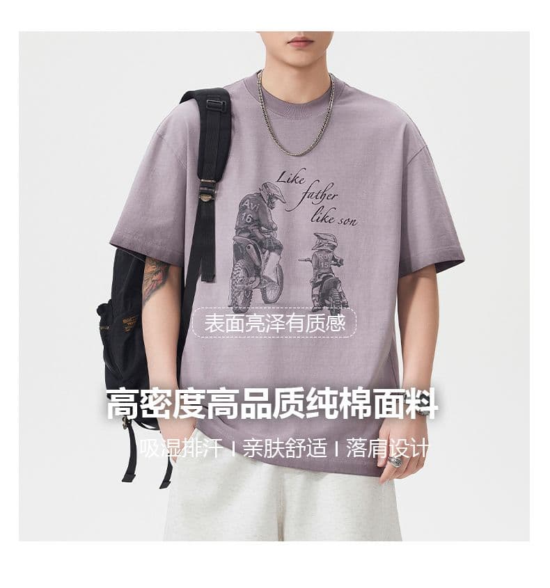실사 아메리칸 레트로 조수 브랜드 마 오래된 무거운 워싱 반팔 티셔츠 남자 여름 루즈핏 라운드 넥 반소매 맨위 상세 이미지 4