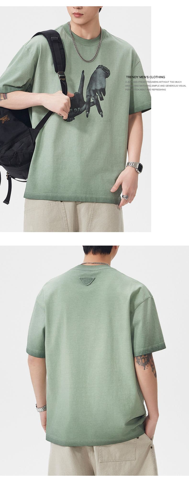 실사 아메리칸 조수 브랜드 프린트 마 오래된 무거운 워싱 반팔 티셔츠 남자 루즈핏 다용도 라운드 넥 반소매 맨위 상세 이미지 9