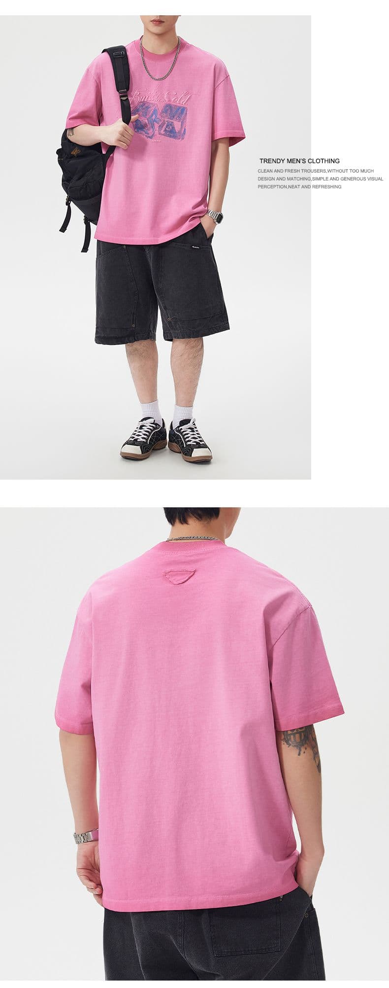 실사 여름 아메리칸 조수 브랜드 프린트 마 오래된 무거운 워싱 레트로 반팔 티셔츠 남자 루즈핏 다용도 라운드 넥 상세 이미지 7