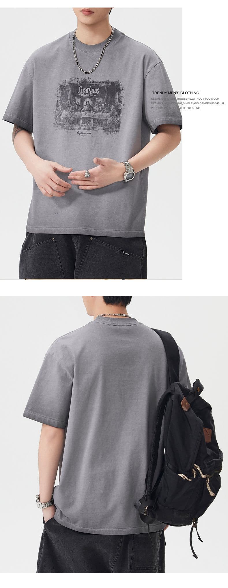실사 여름 새로운 아메리칸 조수 브랜드 프린트 마 오래된 무거운 워싱 반팔 티셔츠 남자 루즈핏 다용도 맨위 상세 이미지 9