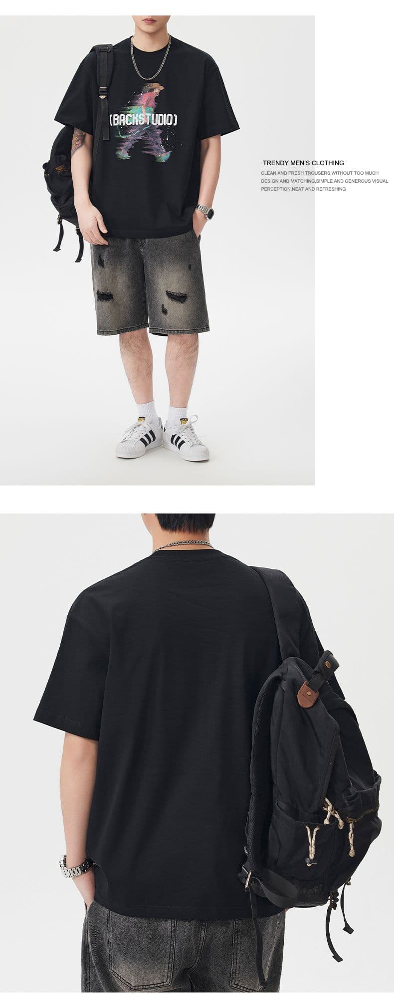 실사 아메리칸 순면 프린트 무거운 반팔 티셔츠 남자 여름 새로운 루즈핏 라운드 넥 캐주얼 반소매 맨위 상세 이미지 7