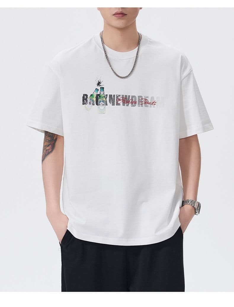 실사 여름 새로운 아메리칸 조수 브랜드 프린트 무거운 면 100% 반팔 티셔츠 남자 루즈핏 다용도 풀오버 맨위 상세 이미지 10