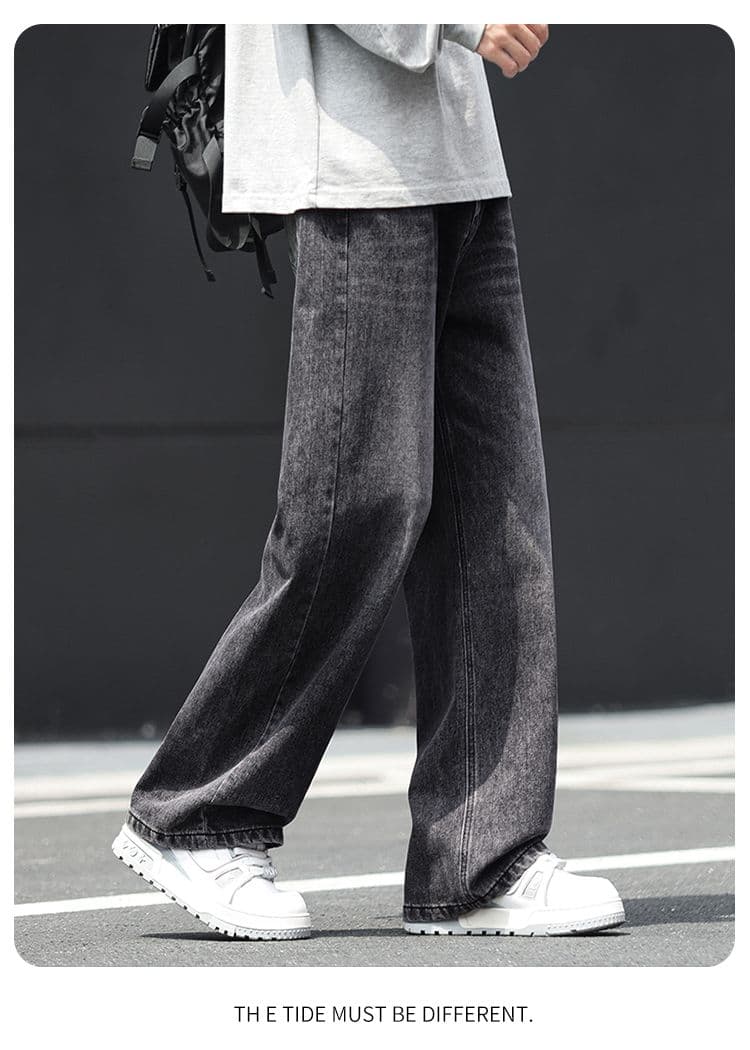 실사 가을 새로운 레트로 청바지 남자 루즈핏 스트레이트 하프 허리밴드 트렌드 다용도 캐주얼 긴 바지 상세 이미지 8