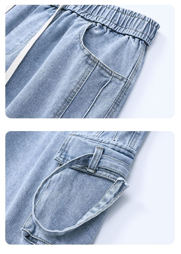 가을 새로운 높음 거리 워크웨어 청바지 남녀 중성 섹션 허리밴드 도루 센스 다용도 와이드 레그 팬츠 롱 바지 상세 이미지 19