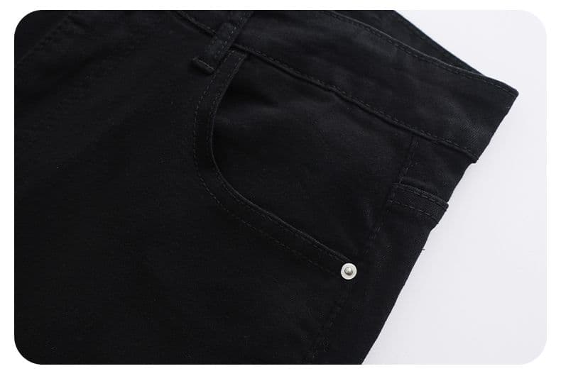 실사 아메리칸 cleanfit 작은 모통이 칼 검정색 청바지 디스플레이 가오 시안 다리 길이 남자 여자 워시 물 신축성 긴 바지 상세 이미지 14