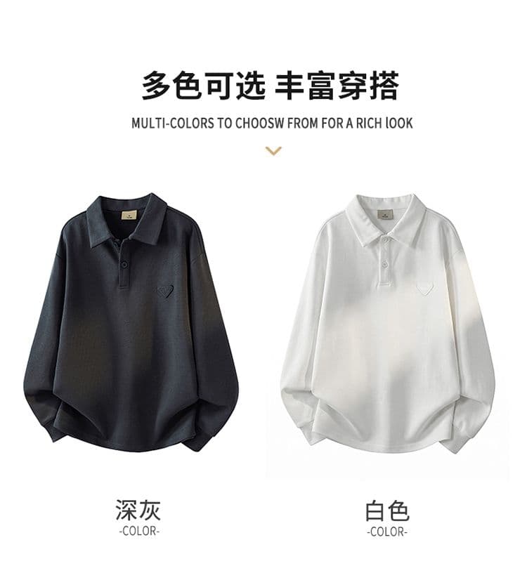 실사 가을 겨울 새로운 POLO 칼라 긴팔 후드티 남자 루즈핏 폴로 칼라 풀오버 셔츠 미니멀리즘 캐주얼 일상 출퇴근 상세 이미지 7