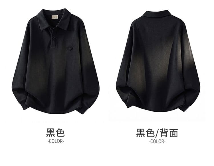 실사 가을 겨울 새로운 POLO 칼라 긴팔 후드티 남자 루즈핏 폴로 칼라 풀오버 셔츠 미니멀리즘 캐주얼 일상 출퇴근 상세 이미지 8