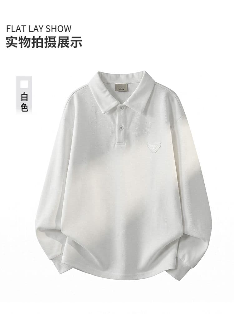 실사 가을 겨울 새로운 POLO 칼라 긴팔 후드티 남자 루즈핏 폴로 칼라 풀오버 셔츠 미니멀리즘 캐주얼 일상 출퇴근 상세 이미지 9