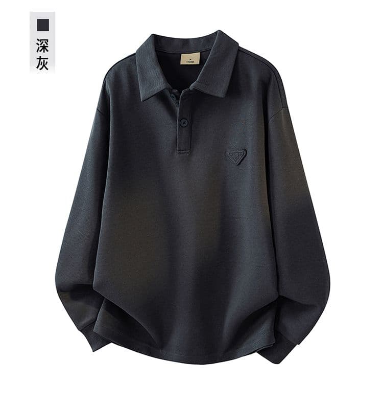 실사 가을 겨울 새로운 POLO 칼라 긴팔 후드티 남자 루즈핏 폴로 칼라 풀오버 셔츠 미니멀리즘 캐주얼 일상 출퇴근 상세 이미지 12