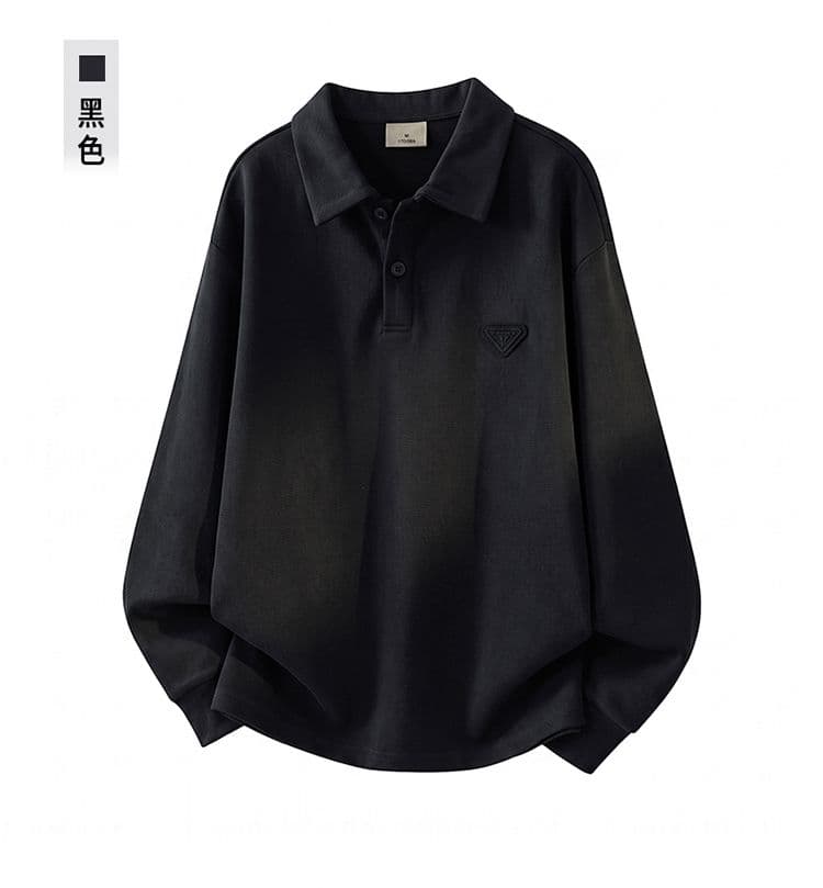 실사 가을 겨울 새로운 POLO 칼라 긴팔 후드티 남자 루즈핏 폴로 칼라 풀오버 셔츠 미니멀리즘 캐주얼 일상 출퇴근 상세 이미지 15