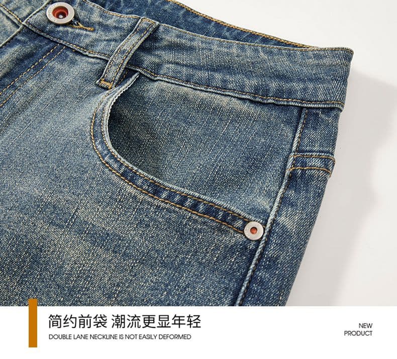 실사 가을 겨울 새로운 아메리칸 조수 브랜드 레트로 신축성 루즈핏 스트레이트 청바지 남자 미니멀리즘 다용도 캐주얼 바지 상세 이미지 16