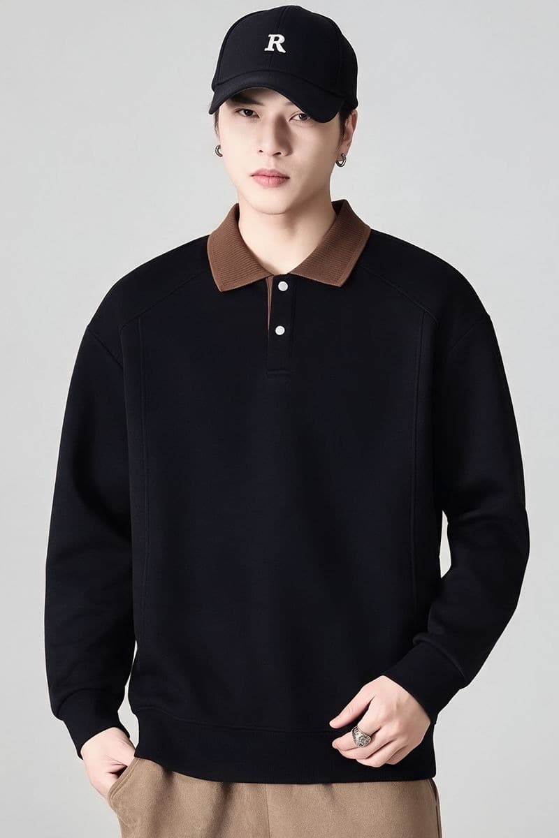 실사 2026 가을 겨울 새로운 POLO 셔츠 풀오버 스웨트셔츠 남성 폴로 칼라 미니멀리즘 출퇴근 다용도 트렌드 맨위 이미지 6
