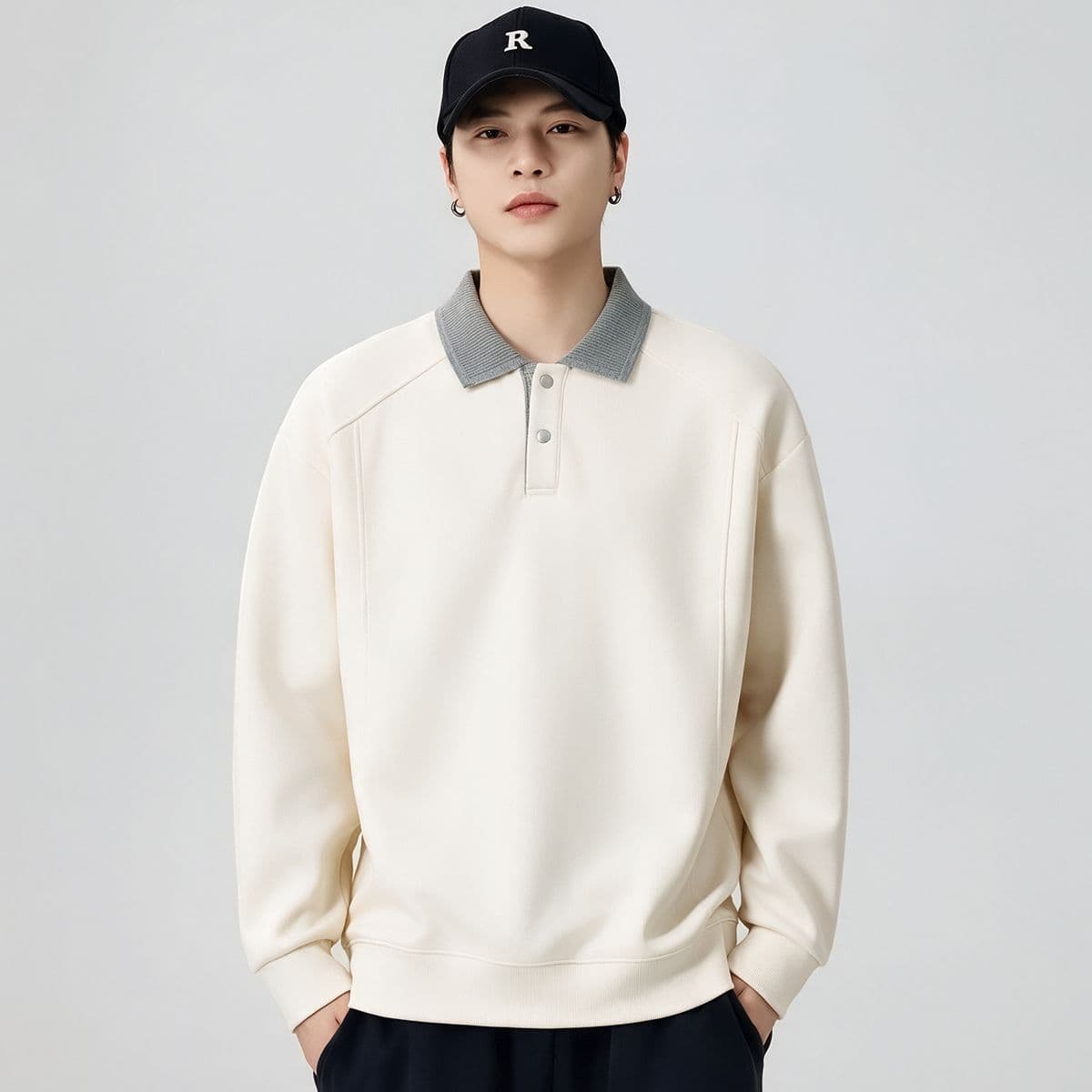 실사 2026 가을 겨울 새로운 POLO 셔츠 풀오버 스웨트셔츠 남성 폴로 칼라 미니멀리즘 출퇴근 다용도 트렌드 맨위 이미지 2
